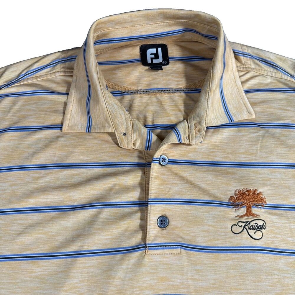 FootJoy Mens Golf Polo Shirt Kiawah Island Logo Size XL Orange Blue Stripe